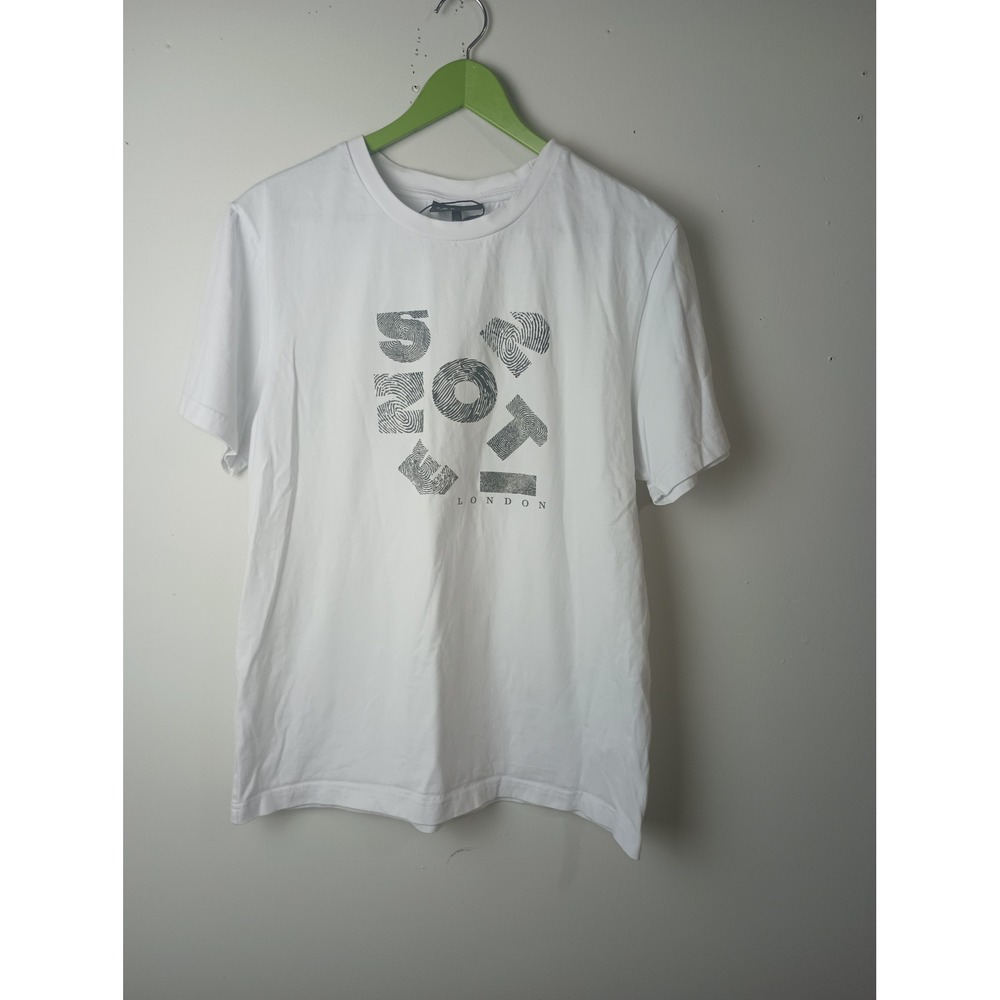 Sonneti London‎ Mens White Graphic T-Shirt Fingerprint Print Crew Neck Large